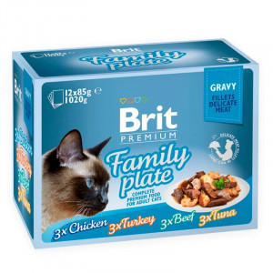 BRIT PREMIUM FILLETS FAMILY PLATE GRAVY konservi kaķiem mērcē MIX 12x85g